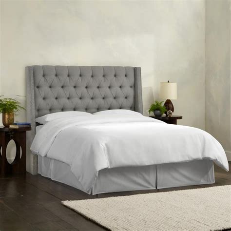 Null Linen Grey Full Nail Button Tufted Wingback Headboard Headboard Cover Tufted Upholstered