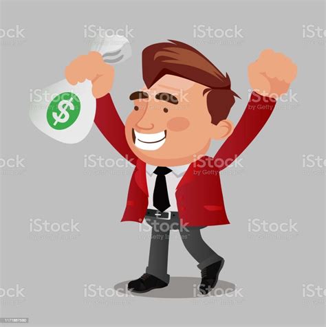 Happy Rich Businessman Character Hold The Money Stock Illustration