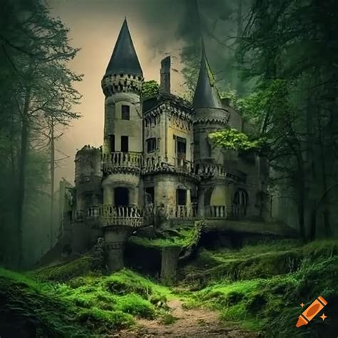 Image Of A Mysterious Abandoned Castle Hidden In A Dark Forest On Craiyon