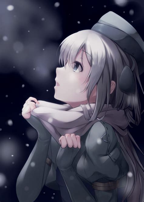 Wallpaper Illustration Long Hair Anime Girls Snow Kantai Collection Black Hair Gray Hair