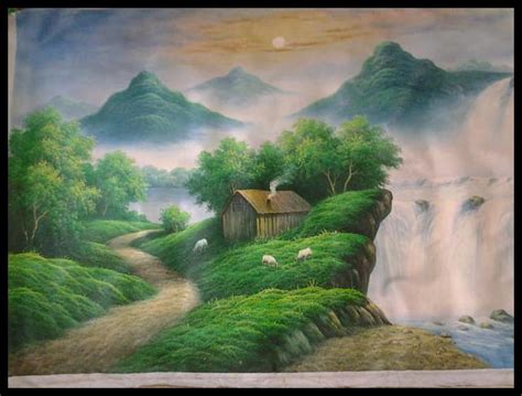lukisan pemandangan alam  cat air arti gambar