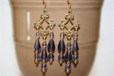 Purple Chandelier Earrings Made With Gold Plated Drops And