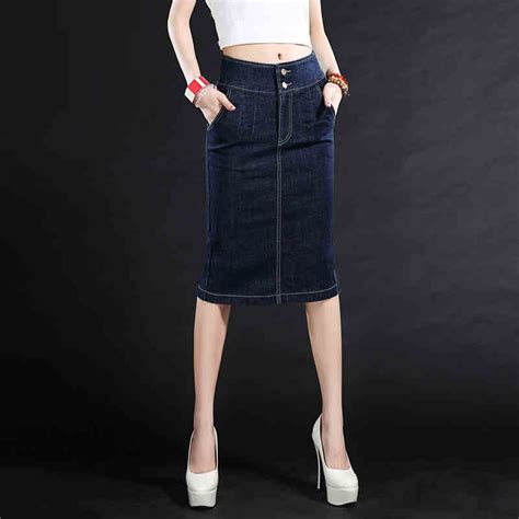Spring Fall Fashion Womens Slim Knee Length Denim Skirt Casual Vintage Female Woman Summer