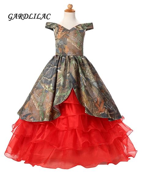 2018 Camo Red Ruffles Flower Girls Dresses Floor Length Pageant Dress