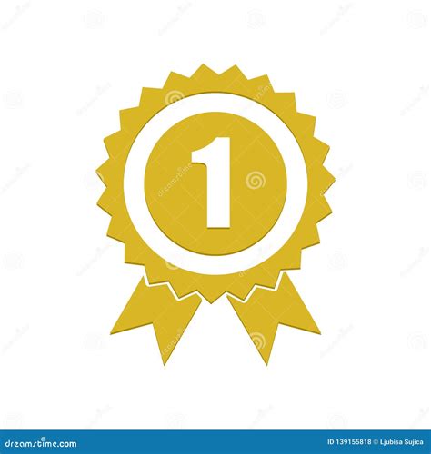 Number 1 Winner Ribbon Award Badge Gold Medal Stock Illustration