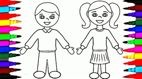 School Girl And Boy Coloring Pages L Kids Drawing Coloring Videos For