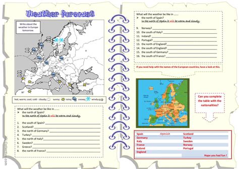 Weather Forecast + WILL + countries…: Deutsch DAF Arbeitsblätter pdf & doc