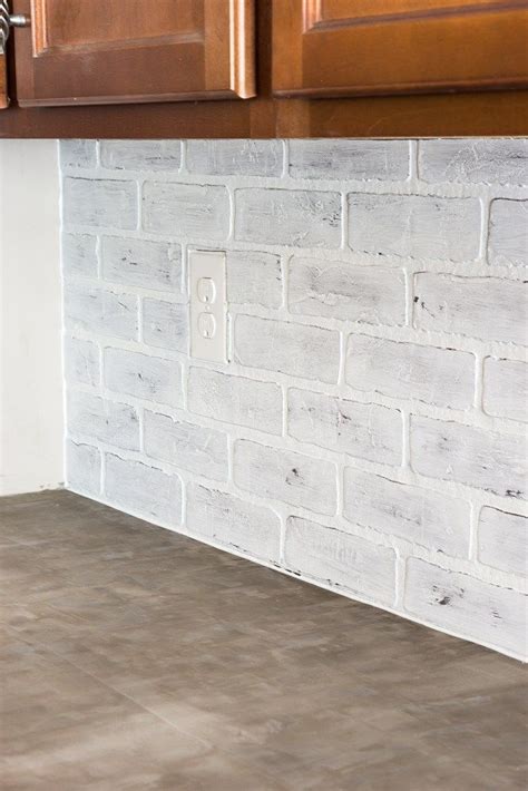 Brick tile backsplash for basic kitchen transforming. DIY Whitewashed Faux Brick Backsplash | Faux brick ...