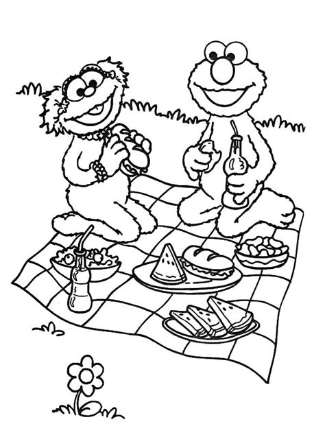 Among other waits bear waking from winter sleep, butterfly sitting on a flower, a boy planting vegetables, bee pollinating plants, outdoor picnic, children on a meadow and many more! Sesame Street Family Picnic Coloring Pages - NetArt