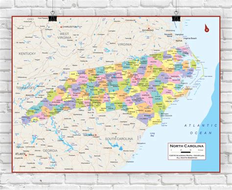 North Carolina Wall Map Political