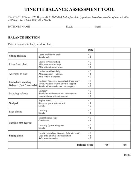Tinetti Balance Test Printable Form Fill Out And Sign Printable Pdf