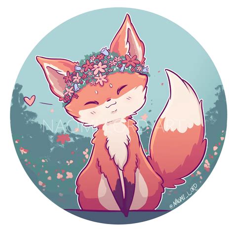 Flower Crown Fox Sticker Andor Print 6x6 8x8 By Naomilordart On