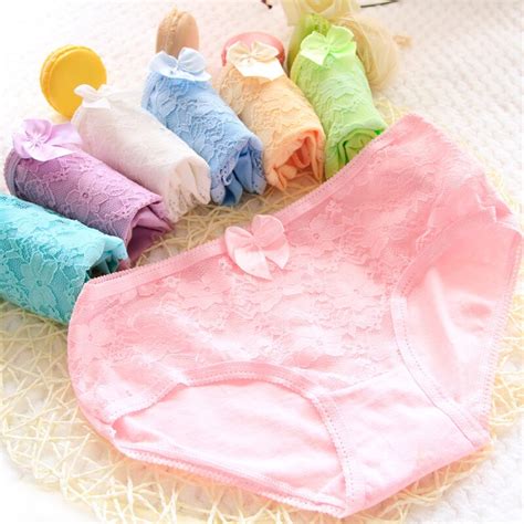 4pcslot Girl Panties Underwear Lace Briefs Cotton Lingerie Soft Comfortable Bowknot Panty