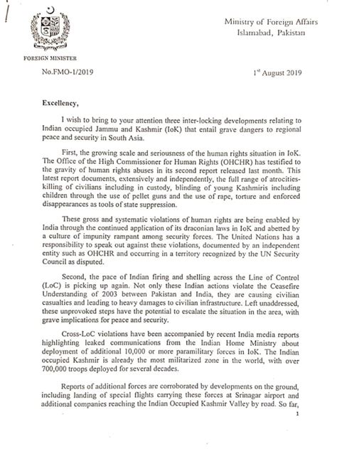 The sample below displays this job seeker's ability to focus on the tasks involved and to carry them out. FM Qureshi writes letter to UN Secretary-General over ...