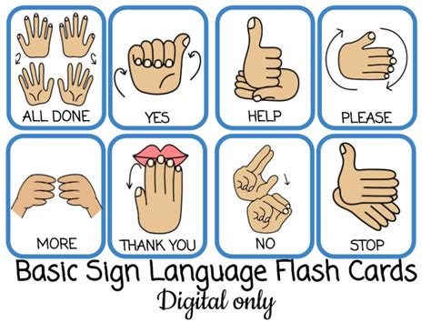 Basic Sign Language Digital Pack Sign Language Cards Asl Etsy Sweden