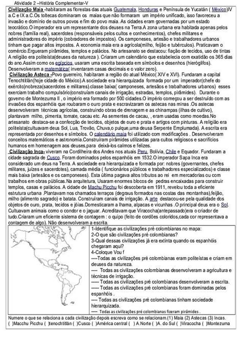 Atividades Sobre Os Povos Pré Colombianos