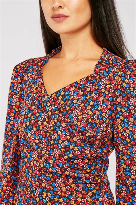 ditsy floral print wrap blouse just 6
