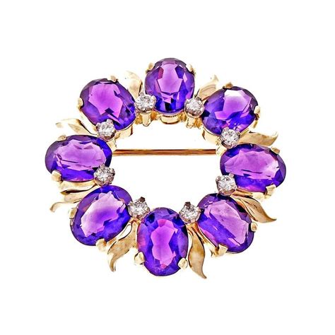 Tiffany And Co Amethyst Diamond Gold Circle Pin For Sale At 1stdibs