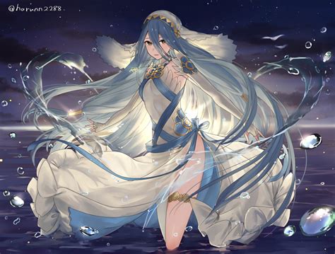 Safebooru 1girl Anklet Azura Fire Emblem Bare Shoulders Blue Hair Bubble Clouds Cloudy Sky