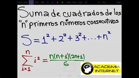Suma De Cuadrados De Los N Primeros Números Consecutivos Youtube