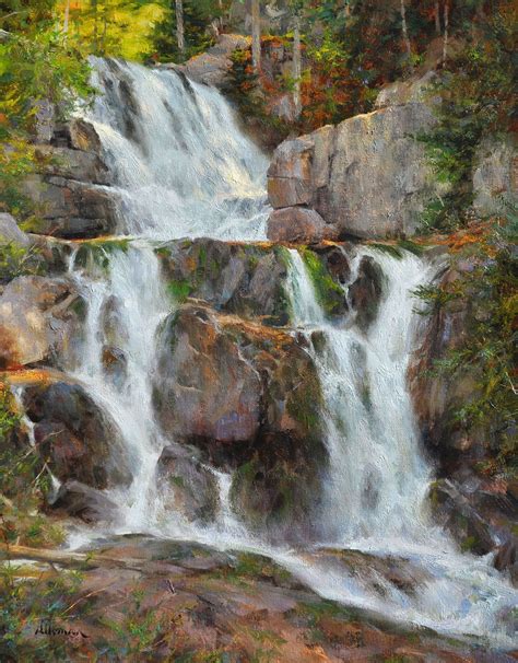 Katahdin Stream Falls By Steven Hileman Oil ~ 20 X 16 Waterfall Art