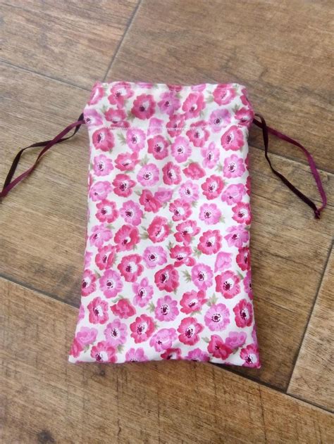 Pink Poppy Print Drawstring Bag Make Up Bag Cosmetics Bag Etsy Uk Printed Drawstring Bags