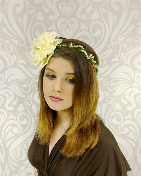 On Sale Ivory Bridal Flower Crown Woven Moss Vine And Ivory Pearl