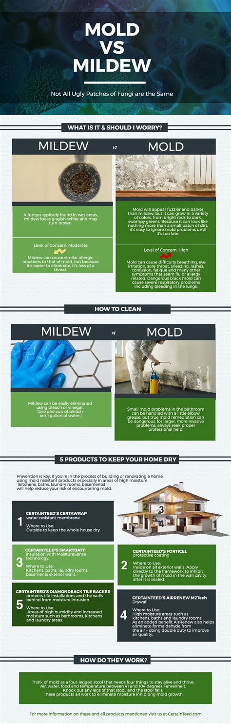There are various ways to prevent mildew from growing on your new drywall ceiling without switching out your garage drywall. Mold Vs Mildew Infographic | CertainTeed
