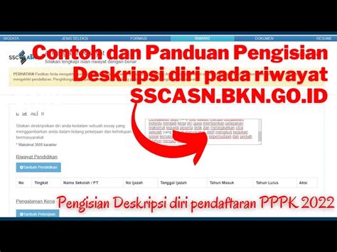 Cara Mengisi Riwayat Diskripsi Diri Di Akun Sscasn Bkn Pppk Youtube