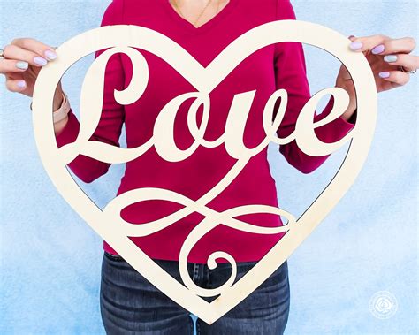 Love Wood Sign Love Script Word Wooden Love Heart Cutout Etsy