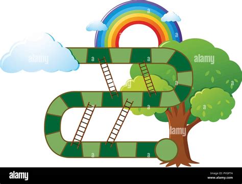 Boardgame Template With Tree And Rainbow Background Illustration Stock