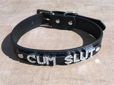 Cumslut Rhinestone Choker Black Vegan Leather Collar For Daddy S Little Slut Ddlg Hotwife Shared