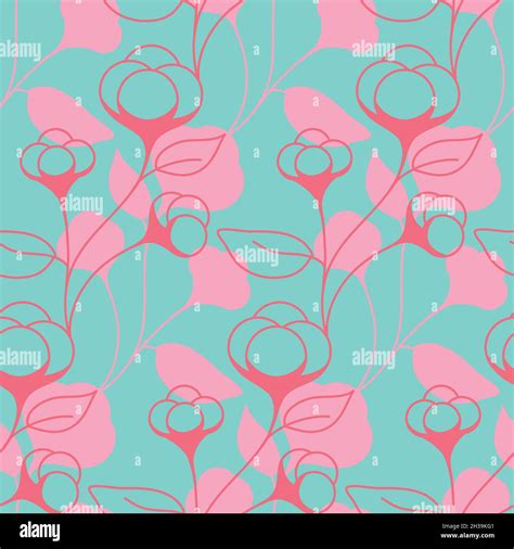 Cotton Boll Seamless Pattern Light Pink Blue Color Floral Organic