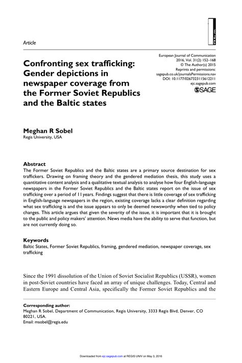 Pdf Confronting Sex Trafficking Gender Depictions In Newspaper Coverage From The Former