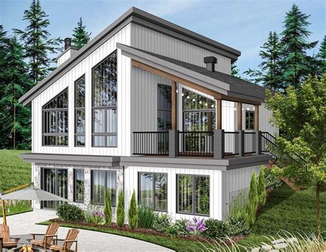 Plan 22522dr Modern Vacation Home Plan For The Sloping Lot Lake