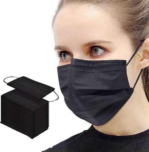 Amazon Com Black Disposable Face Mask Ply Black Face Mask Ear Loop Adjustable Paper Masks