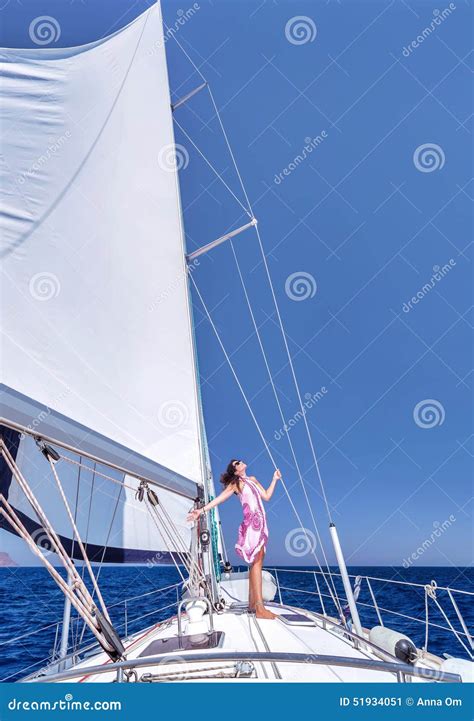 Happy Woman On Sailboat Stock Image Image Of Holidays 51934051