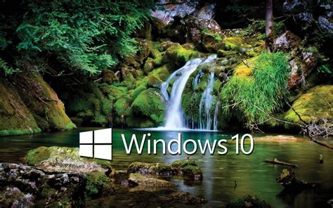 Windows 10 white text logo over the waterfall wallpaper - Computer ...