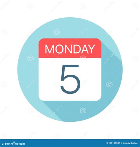 Monday 5 Calendar Icon Vector Illustration Of One Day Of Week Stock