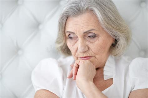 Close Up Portrait Of Sad Senior Woman Posing Stock Image Image Of
