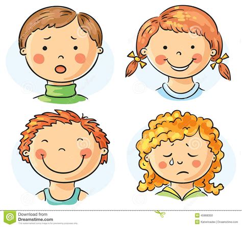 Cartoon Kids Different Emotions Emotion Faces