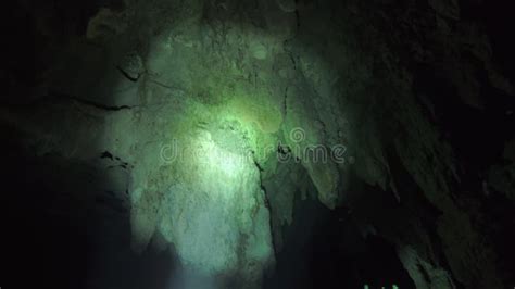 Underwater Cenote With Stalactites Cave Limestone Formation Under The