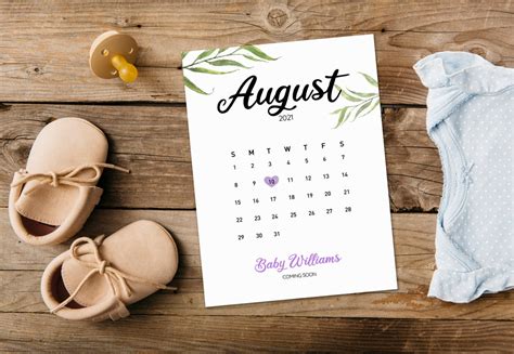August 2021 Custom Pregnancy Announcement Printable Calendar Etsy