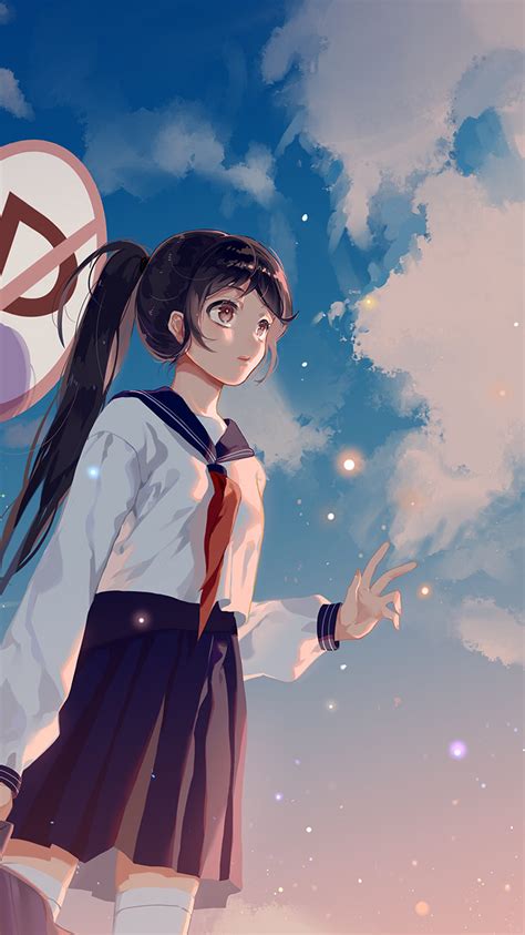 Bc66 Girl School Girl Anime Sky Cloud Star Art