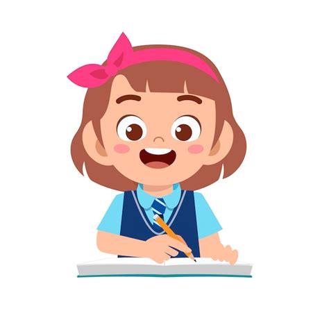 Premium Vector Happy Cute Kid Girl Study With Smile