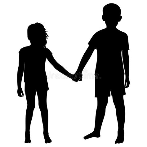 Silhouette Of Boy And Girl Holding Hands Vector Illustration Stock