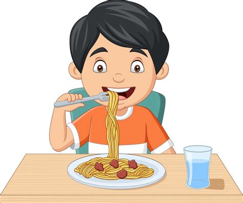 Cartoon Little Boy Eating Spaghetti 5162056 Vector Art At Vecteezy