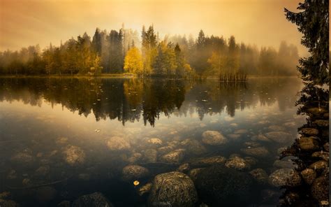 2840356 Sunrise Reflection Calm Lake Nature Landscape Water Swans