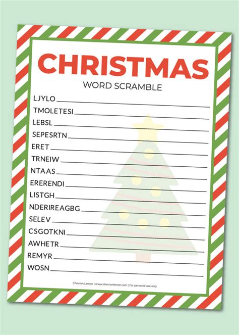 Printable Christmas Word Scramble Chevron Lemon