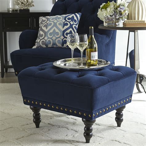 Most are available in multiple sizes, styles. Chas Navy Blue Velvet Ottoman | Velvet living room, Brown ...